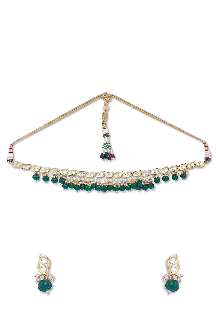 Gold Finish Handcrafted Agate Choker Necklace Set by Hrisha Jewels at Pernia's Pop Up Shop