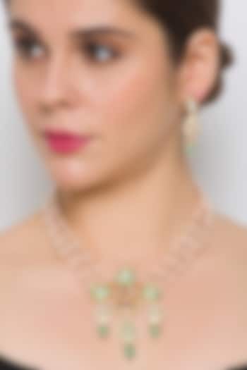 Gold Finish Handcrafted Agate & Kundan Polki Necklace Set by Hrisha Jewels