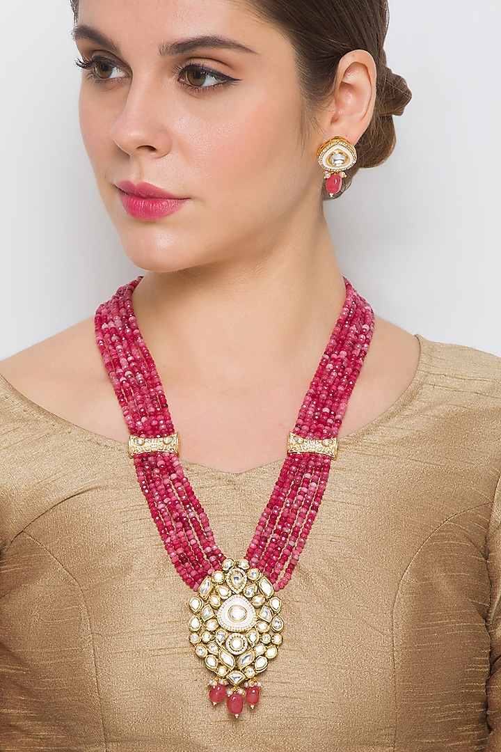 Gold Finish Handcrafted Kundan Polki Necklace Set by Hrisha Jewels
