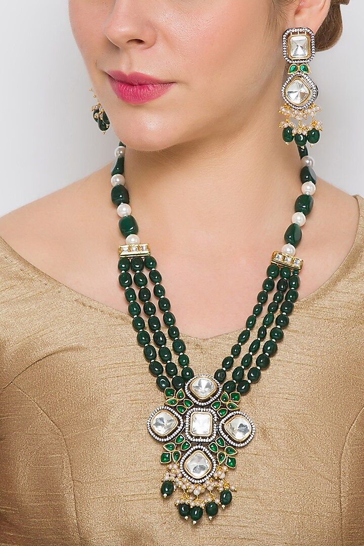 Two Tone Finish Agate Necklace Set by Hrisha Jewels