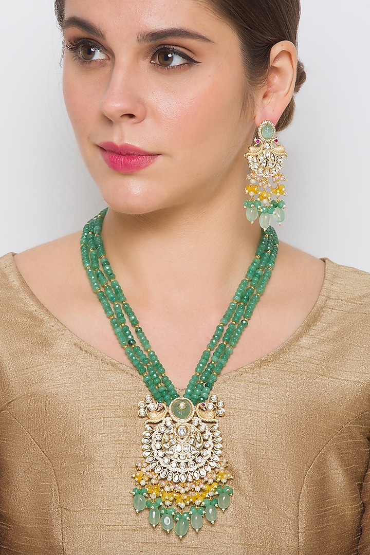 Gold Finish Agate Handcrafted Necklace Set by Hrisha Jewels