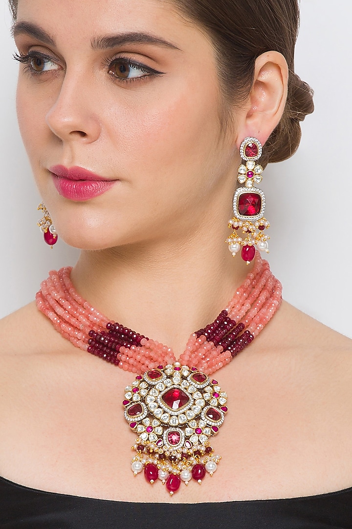 Two Tone Finish Agate Handcrafted Necklace Set by Hrisha Jewels