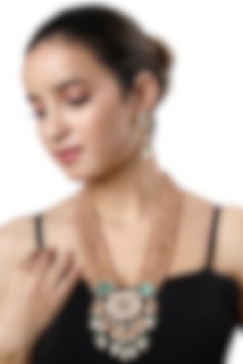 Micro Gold Finish Kundan Polki & Onyx Long Necklace Set by Hrisha Jewels at Pernia's Pop Up Shop