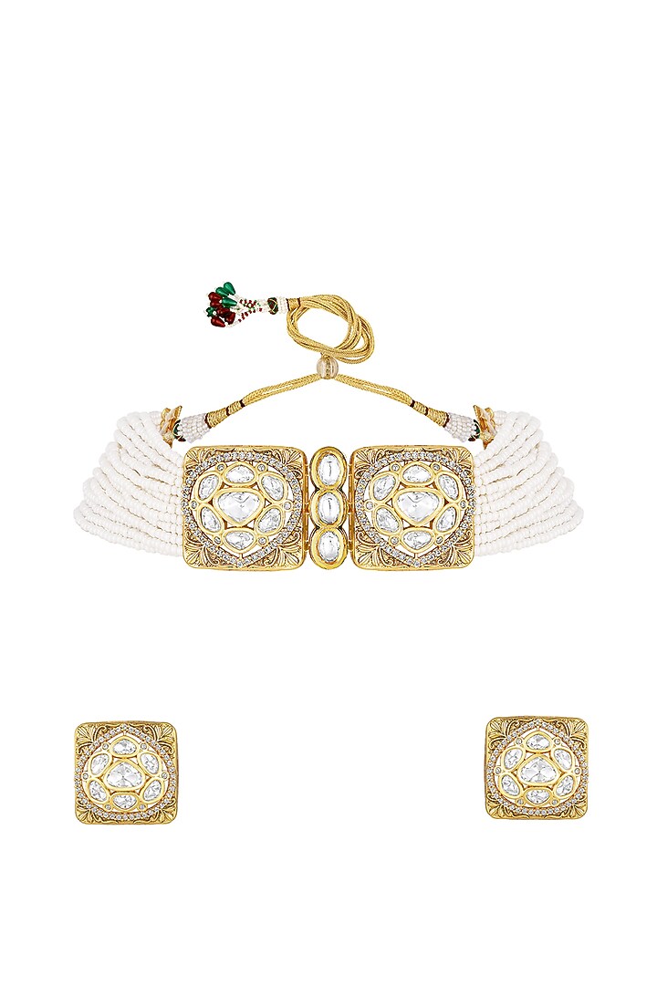 Two-Tone Finish Kundan Polki Choker Necklace Set by Hrisha Jewels at Pernia's Pop Up Shop