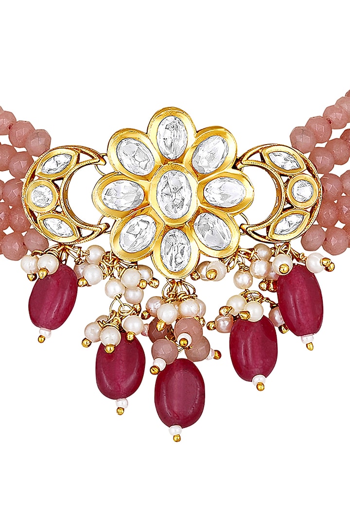 Micro Gold Finish Agate Choker Necklace Set by Hrisha Jewels at Pernia's Pop Up Shop