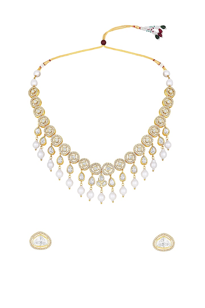 Micro Gold Finish Kundan Polki & Agate Choker Necklace Set by Hrisha Jewels at Pernia's Pop Up Shop