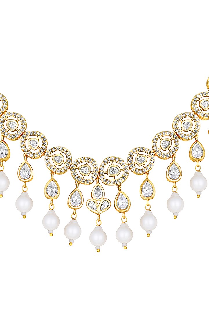 Micro Gold Finish Kundan Polki & Agate Choker Necklace Set by Hrisha Jewels at Pernia's Pop Up Shop