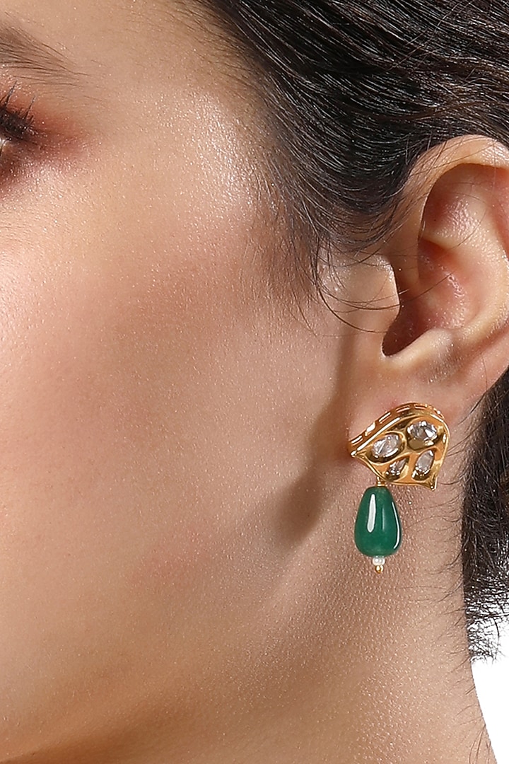 Micro Gold Finish Kundan Polki & Agate Choker Necklace Set by Hrisha Jewels at Pernia's Pop Up Shop