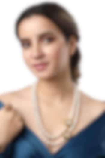 White Finish Shell Pearl Long Necklace Set by Hrisha Jewels at Pernia's Pop Up Shop