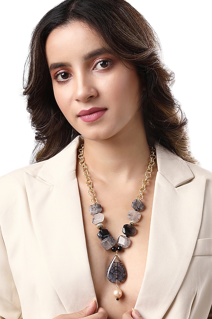 Gold Finish Kundan Polki & Agate Necklace by Hrisha Jewels at Pernia's Pop Up Shop