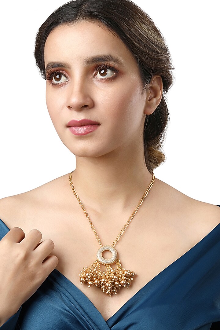Gold Finish Kundan Polki & Pearl Necklace by Hrisha Jewels at Pernia's Pop Up Shop