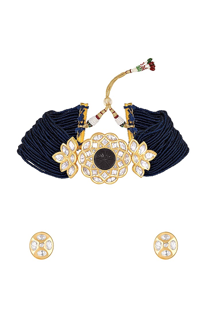 Gold Finish Kundan Polki & Agate Choker Necklace by Hrisha Jewels at Pernia's Pop Up Shop