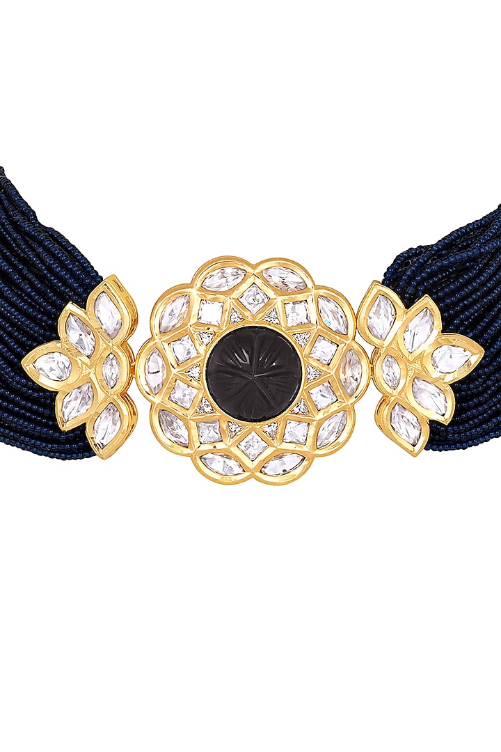 Gold Finish Kundan Polki & Agate Choker Necklace by Hrisha Jewels at Pernia's Pop Up Shop