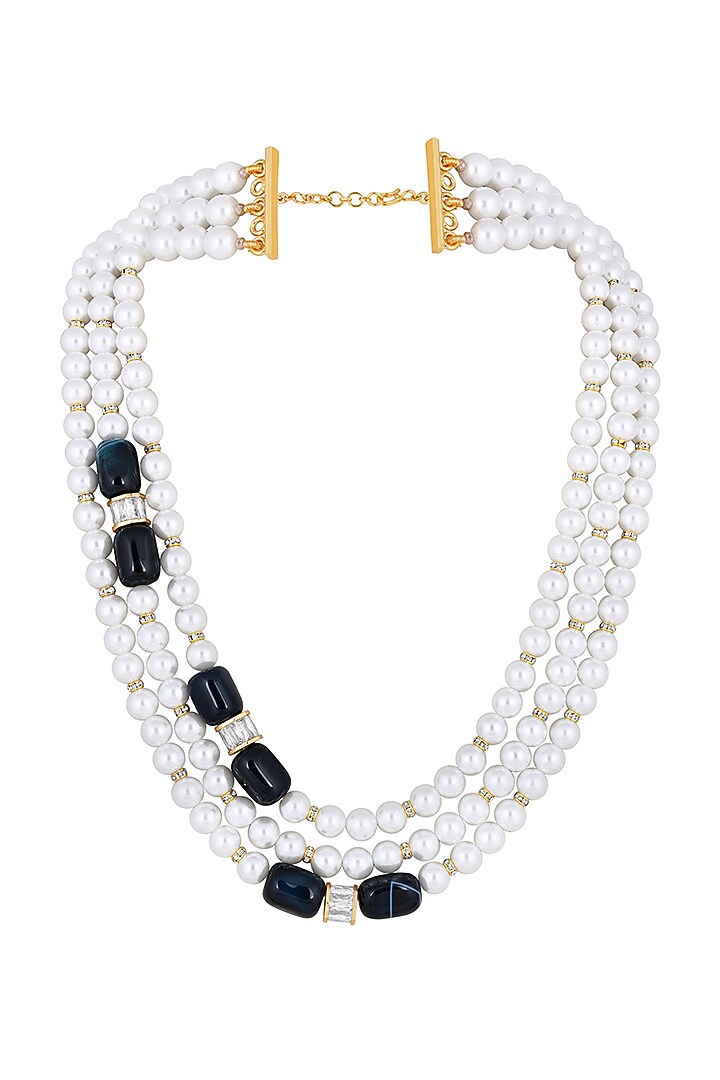 White Finish Agate & Shell Pearl Mala Necklace by Hrisha Jewels at Pernia's Pop Up Shop