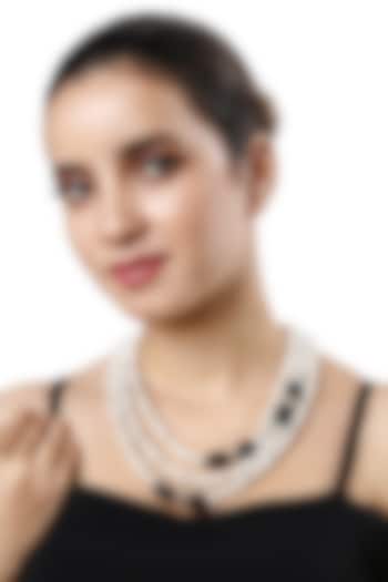 White Finish Agate & Shell Pearl Mala Necklace by Hrisha Jewels at Pernia's Pop Up Shop