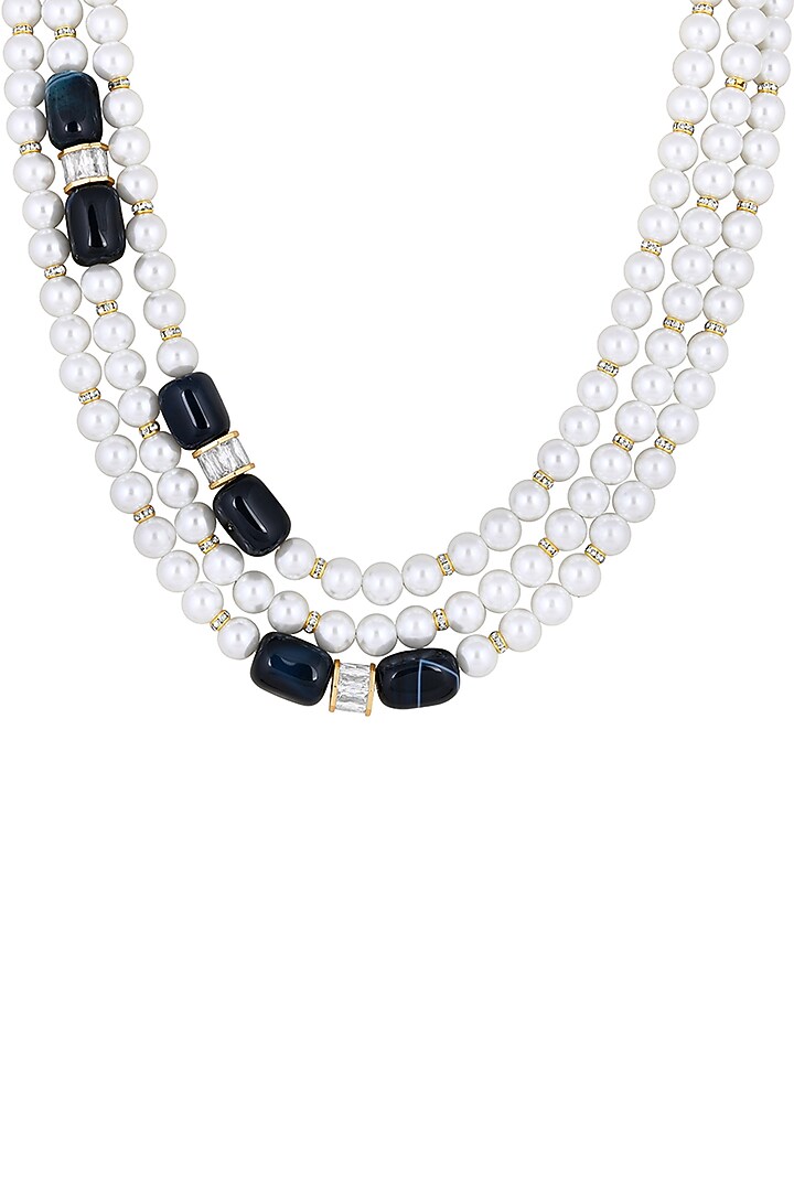 White Finish Agate & Shell Pearl Mala Necklace by Hrisha Jewels at Pernia's Pop Up Shop