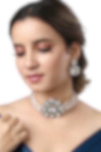 Two Tone Finish Kundan Polki Choker Necklace Set by Hrisha Jewels at Pernia's Pop Up Shop