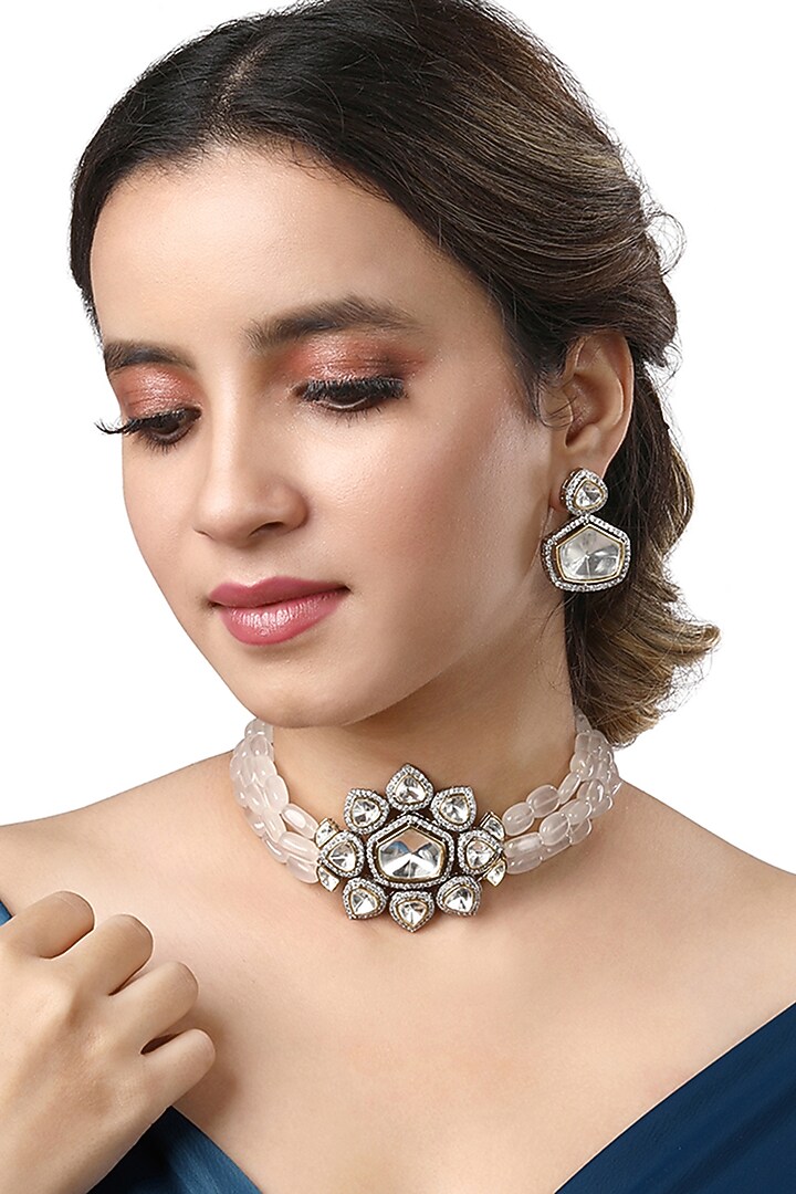 Two Tone Finish Kundan Polki Choker Necklace Set by Hrisha Jewels at Pernia's Pop Up Shop