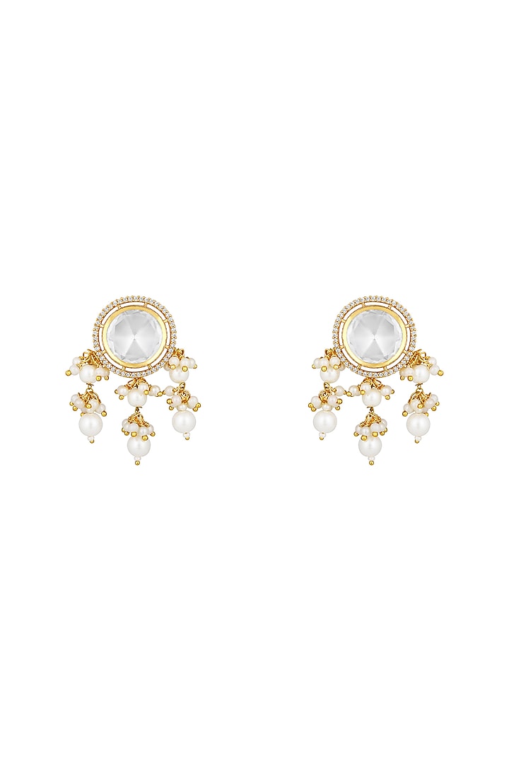 Gold Finish Kundan Polki Dangler Earrings by Hrisha Jewels at Pernia's Pop Up Shop