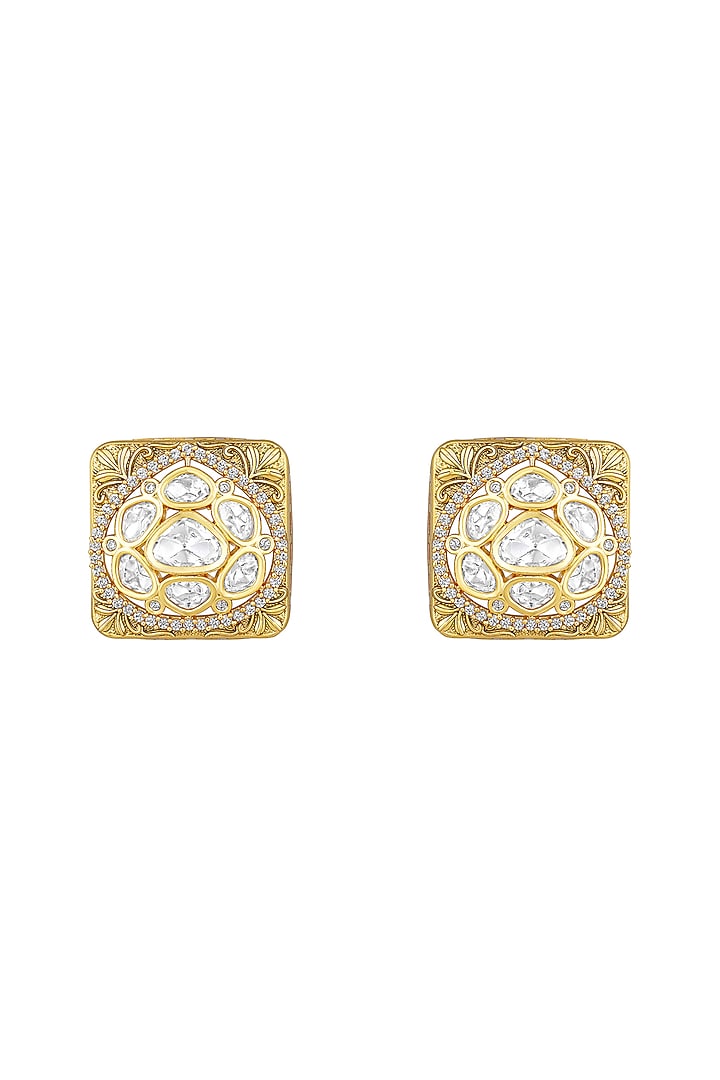 Two Tone Finish Kundan Polki Stud Earrings by Hrisha Jewels at Pernia's Pop Up Shop