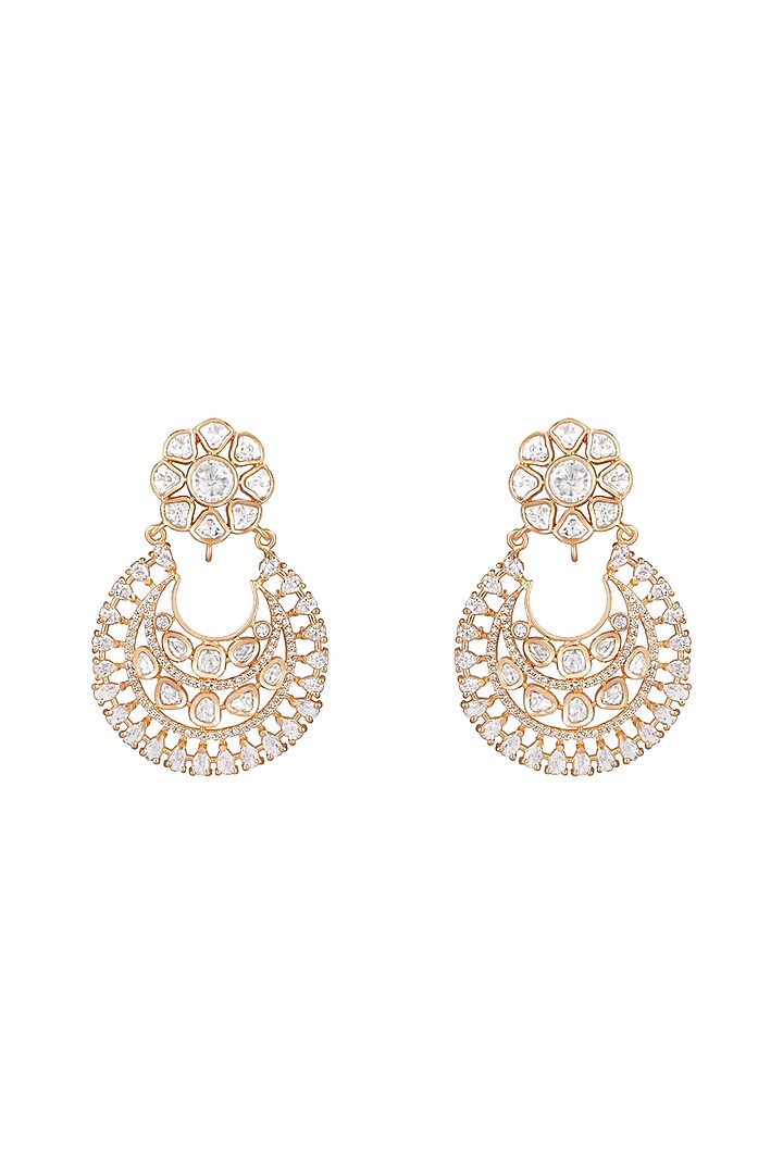 Gold Finish Kundan Polki Chandbali Earrings by Hrisha Jewels at Pernia's Pop Up Shop