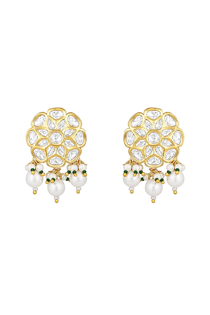 Gold Finish Kundan Polki Dangler Earrings by Hrisha Jewels at Pernia's Pop Up Shop