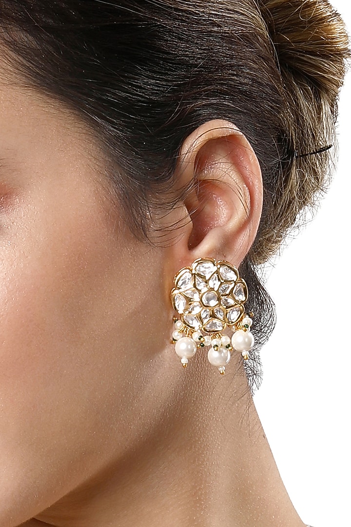 Gold Finish Kundan Polki Dangler Earrings by Hrisha Jewels at Pernia's Pop Up Shop