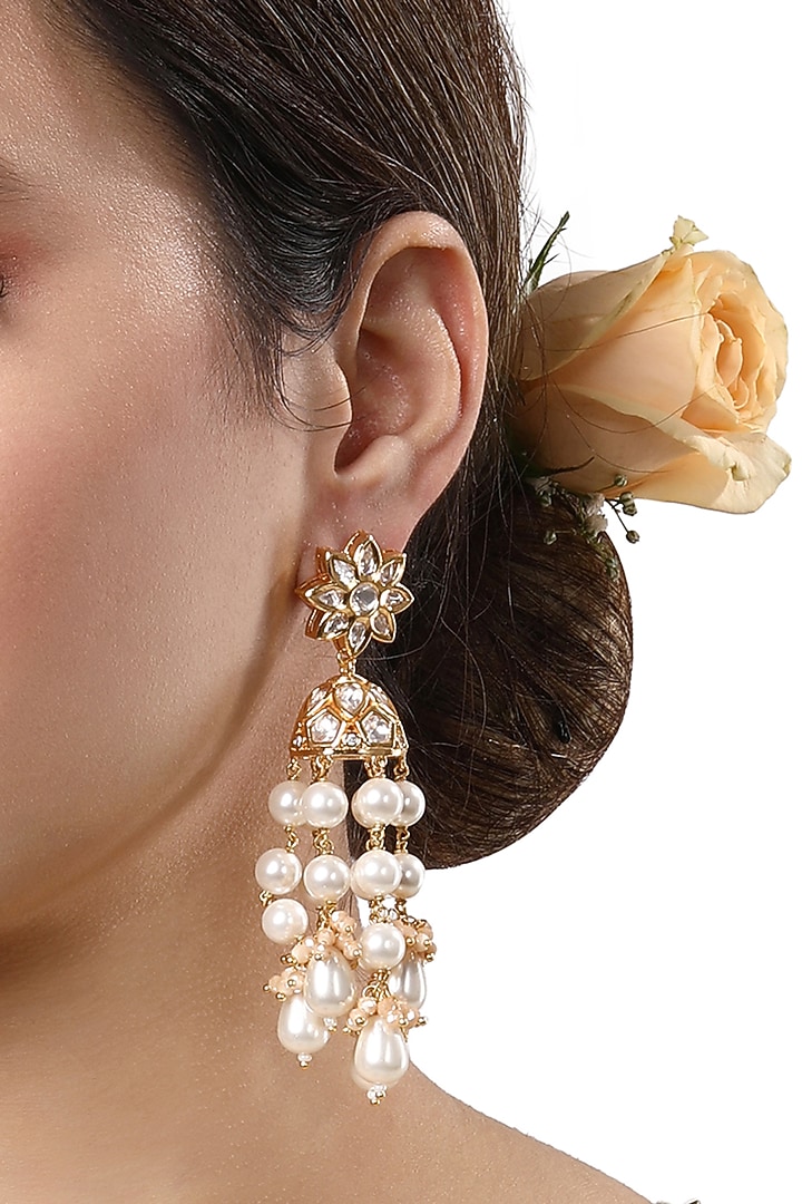 Gold Finish Kundan Polki Dangler Earrings by Hrisha Jewels at Pernia's Pop Up Shop