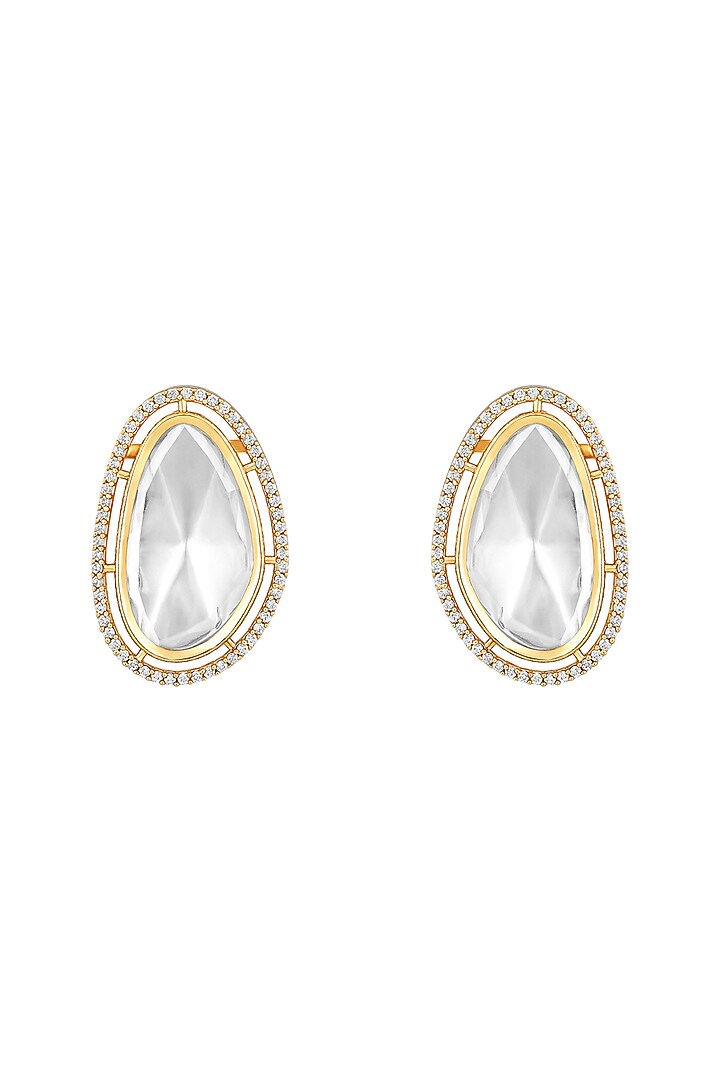 Gold Finish Kundan Polki Stud Earrings by Hrisha Jewels at Pernia's Pop Up Shop