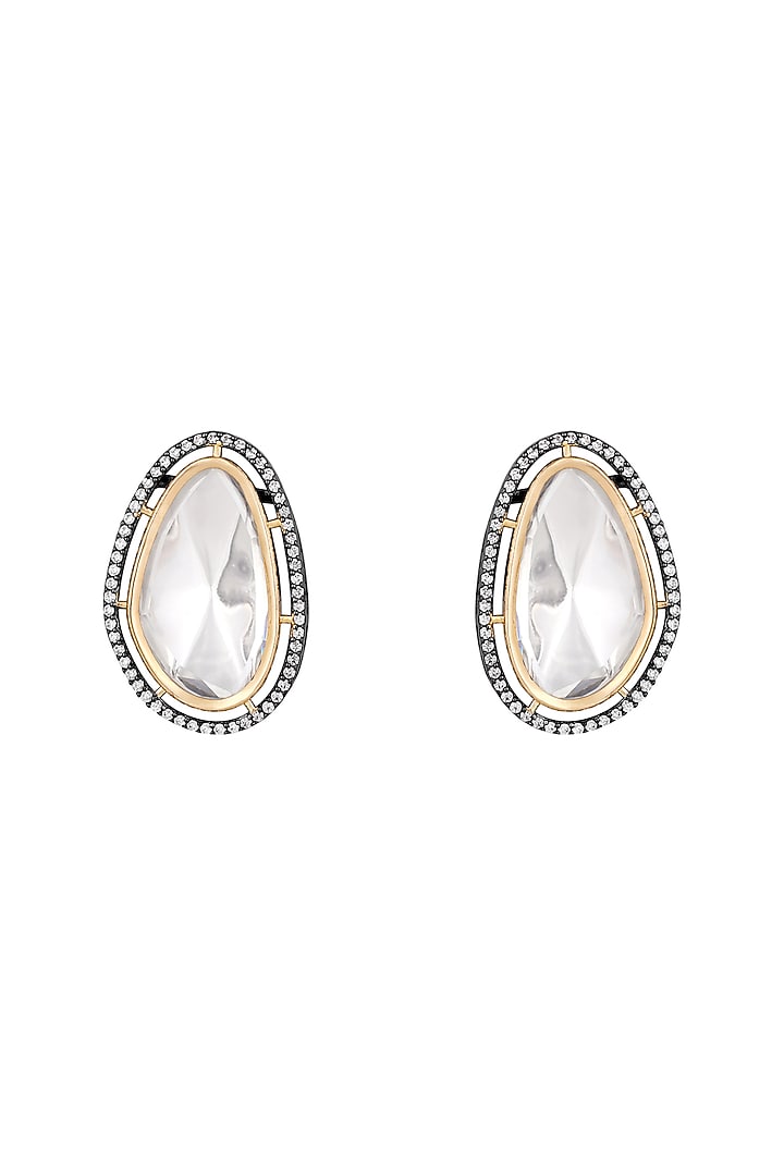 Two Tone Finish Kundan Polki Stud Earrings by Hrisha Jewels at Pernia's Pop Up Shop