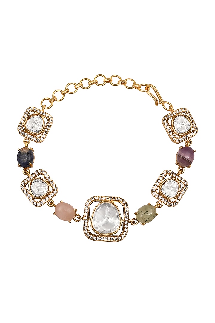 Micron Gold Finish Moissanite Kundan Polki & Cz Diamond Bracelet by Hrisha Jewels at Pernia's Pop Up Shop