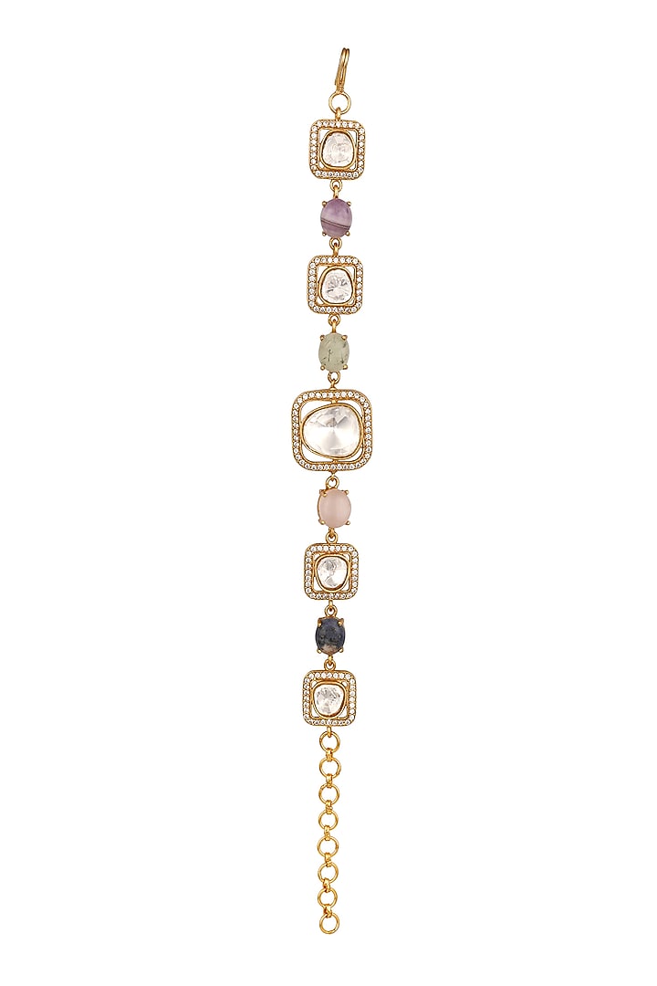 Micron Gold Finish Moissanite Kundan Polki & Cz Diamond Bracelet by Hrisha Jewels at Pernia's Pop Up Shop