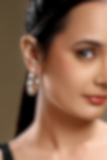 Micron Gold Finish Moissanite Kundan Polki & Cz Diamond Hoop Earrings by Hrisha Jewels at Pernia's Pop Up Shop