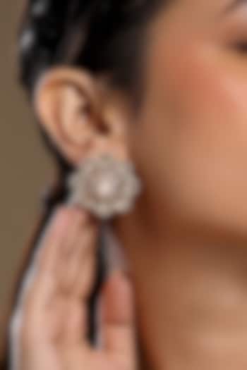 Micron Gold Finish Moissanite Kundan Polki & Cz Diamond Stud Earrings by Hrisha Jewels at Pernia's Pop Up Shop