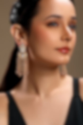Micron Gold Finish Moissanite Kundan Polki & Mother of Pearl Enameled Dangler Earrings by Hrisha Jewels at Pernia's Pop Up Shop