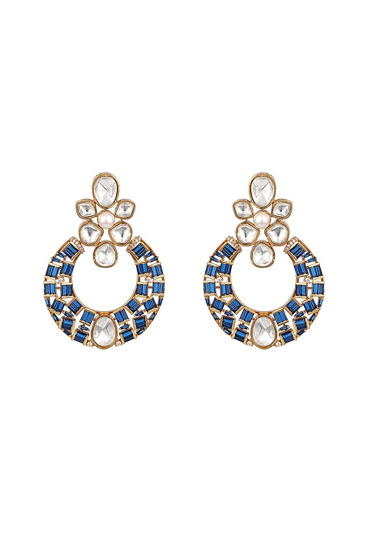Micron Gold Finish Moissanite Kundan Polki & Topaz Stone Chandbali Earrings by Hrisha Jewels at Pernia's Pop Up Shop