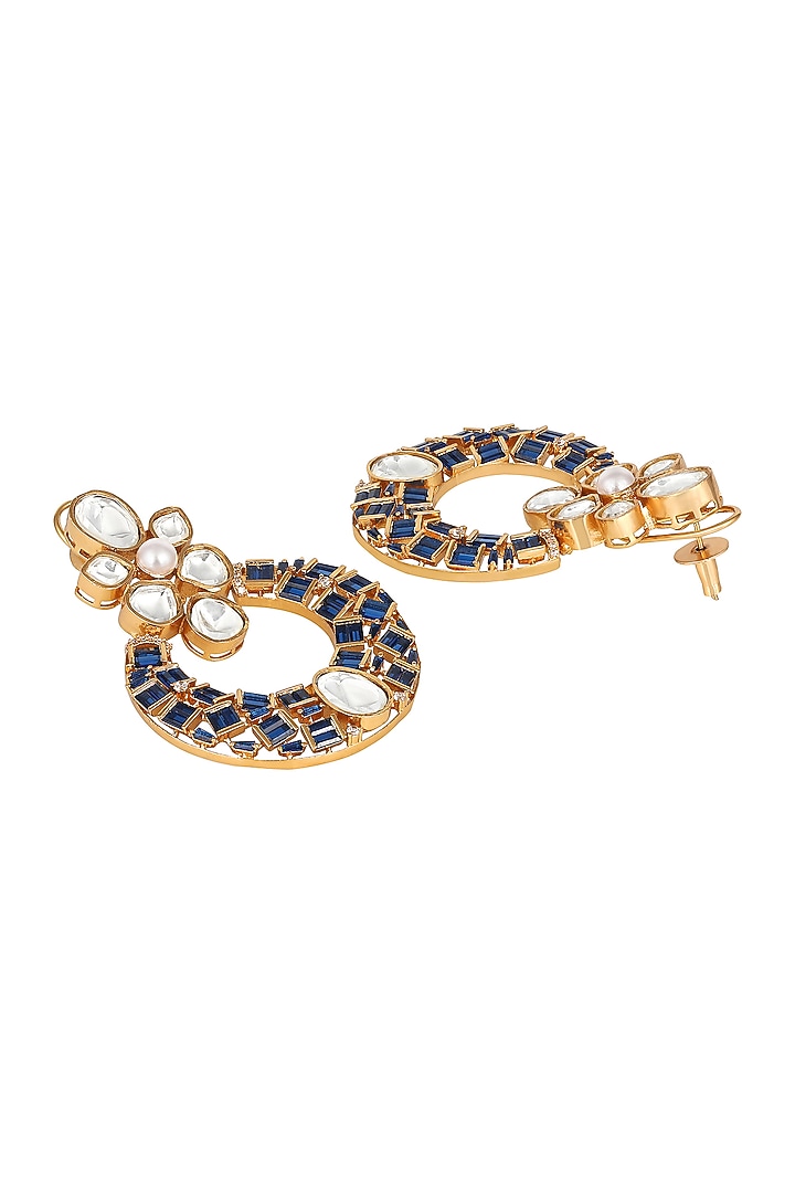 Micron Gold Finish Moissanite Kundan Polki & Topaz Stone Chandbali Earrings by Hrisha Jewels at Pernia's Pop Up Shop