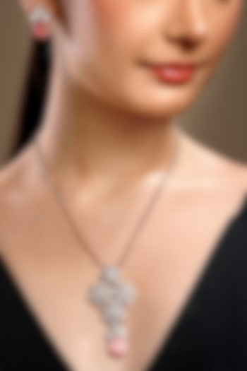 Micron Gold Finish Moissanite Kundan Polki & Pink Carved Onyx Long Necklace Set by Hrisha Jewels at Pernia's Pop Up Shop