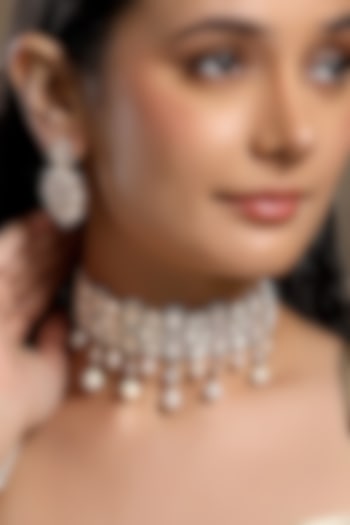 Micron Gold Finish Moissanite Kundan Polki & Cz Diamond Choker Necklace Set by Hrisha Jewels at Pernia's Pop Up Shop