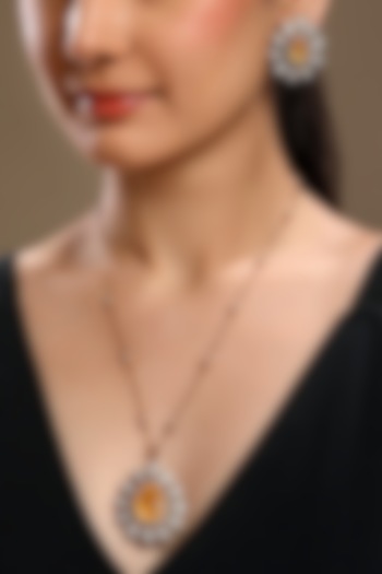 Micron Gold Finish Moissanite Kundan Polki & Cz Diamond Long Necklace Set by Hrisha Jewels at Pernia's Pop Up Shop