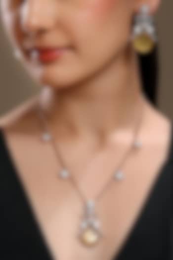Micron Gold Finish Moissanite Kundan Polki & Cz Diamond Long Necklace Set by Hrisha Jewels at Pernia's Pop Up Shop