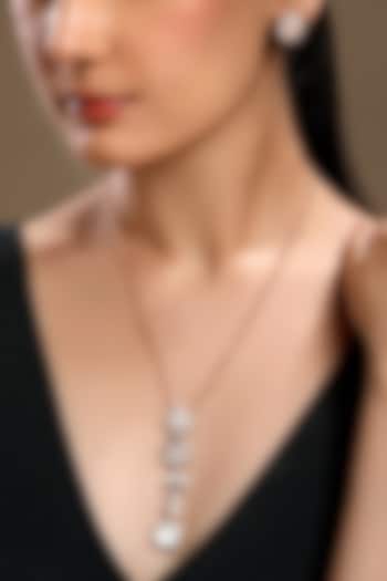 Micron Gold Finish Mother Of Pearl & Zirconia Long Necklace Set by Hrisha Jewels at Pernia's Pop Up Shop