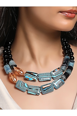 Micron Gold Finish Italian Crystal & Agate Stone Necklace by Hrisha Jewels
