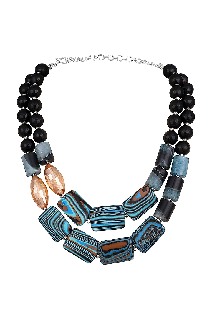 Micron Gold Finish Italian Crystal & Agate Stone Necklace by Hrisha Jewels at Pernia's Pop Up Shop