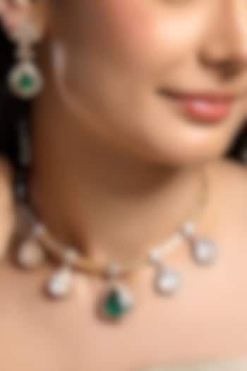 Micron Gold Finish Moissanite Kundan Polki & Cz Diamond Choker Necklace Set by Hrisha Jewels at Pernia's Pop Up Shop