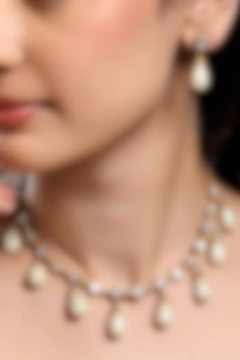 Micron Gold Finish Mother Of Pearl & Moissanite Kundan Polki Necklace Set by Hrisha Jewels at Pernia's Pop Up Shop