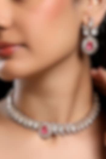 Micron Gold Finish Moissanite Kundan Polki & Cz Diamond Choker Necklace Set by Hrisha Jewels at Pernia's Pop Up Shop
