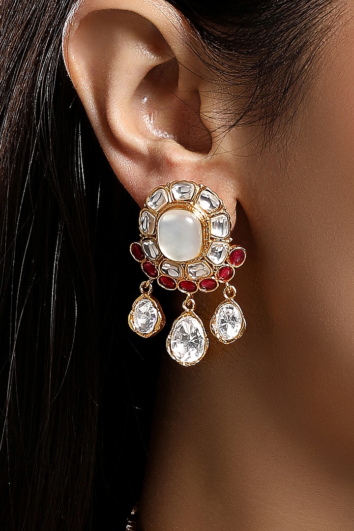 Micron Gold Finish Moissanite Kundan Polki & Ruby Stone Choker Necklace Set by Hrisha Jewels at Pernia's Pop Up Shop