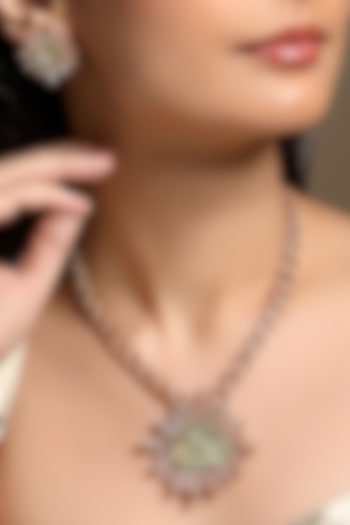 Micron Gold Finish Mint Peridot & Zirconia Necklace Set by Hrisha Jewels at Pernia's Pop Up Shop