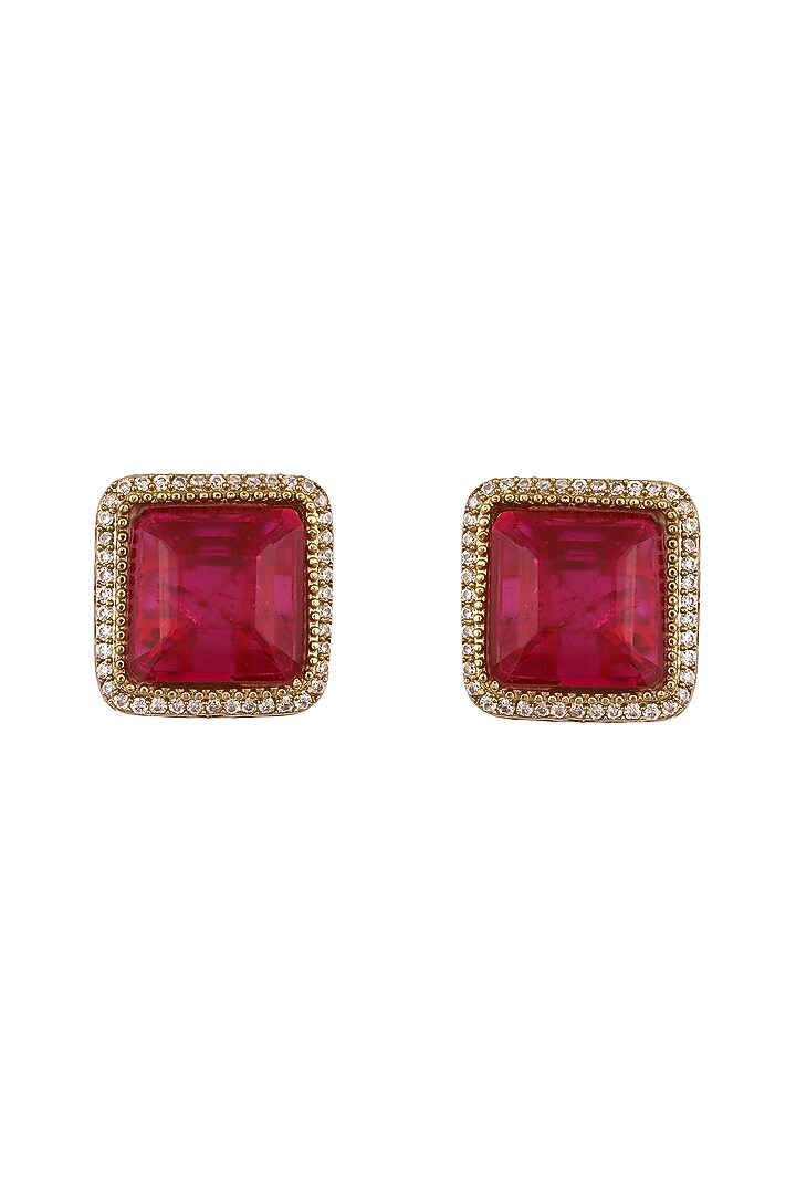 Micron Gold Finish Ruby Stone & Zircon Choker Necklace Set by Hrisha Jewels at Pernia's Pop Up Shop